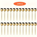 12/24 piezas de juego, elegante cuchara de postre de acero inoxidable dorado, -Se puede utilizar para café, cuchara de sopa y más, apto para lavavajillas, perfecto para uso doméstico o en restaurantes.