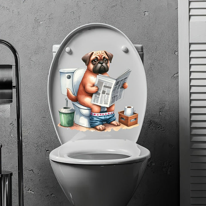 1 calcomanía autoadhesiva divertida de perro leyendo periódico para inodoro, decoración de baño con diseño juguetón, adhesivo desechable para cerámica, decoración humorística para el hogar