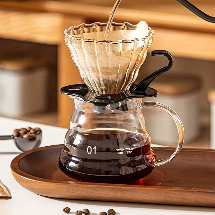 Juego de 2 filtros de café de vidrio artesanales, con jarra resistente al calor y mango cómodo, diseño con patrones para café de calidad de barista, ideal para Navidad, Día del Padre y Día de la Madre