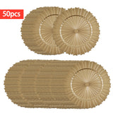 50 piezas, 13 pulgadas, platos de plástico, sol de otoño, dorados, ligeros y duraderos, reutilizables, perfectos para decoraciones de bodas, fiestas, Navidad, Halloween, suministros de vacaciones, platos decorativos de alta calidad y exquisitos.