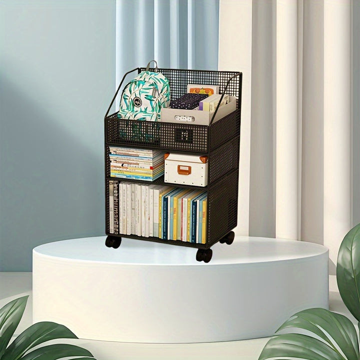 1pc Estante de Almacenamiento Rodante de Malla Metálica Blanca con Ruedas - Ahorra Espacio Debajo del Escritorio, Adecuado para Libros, Suministros y Decoraciones - Diseño Fácil de Mover sin Instalación, Apto para Oficina, Sala de Estar, Baño