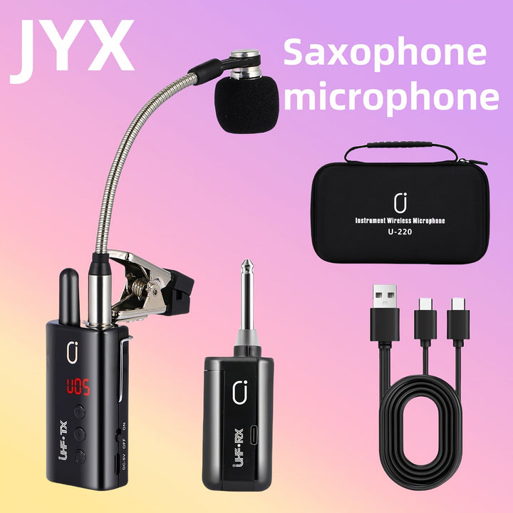 Artículo de Mayor Venta 2025: Micrófono sin varillas UHF para Saxofón, Microfono sin varillas para Escenario para Saxos y Trompetas con Sistema Plug-and-Play, Transmisor Recargable y Receptor, Distancia de Transmisión hasta 48.77 metros, Adecuado para Al