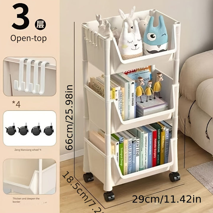 Carrito Organizador de Plástico Blanco de 5 Niveles con Ruedas para Ahorrar Espacio - Estante de Almacenamiento Rodante Versátil con Ganchos para Cocina, Oficina y Uso Doméstico | Estantes Duraderos para Libros, Verduras, Snacks y Más, Organizador de Alm