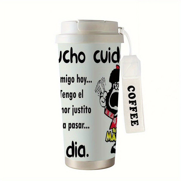 1 vaso térmico de acero inoxidable 304 de 18 oz con doble pared, tapa a prueba de fugas y correa para transportar, ideal para bebidas calientes y frías, listo para regalo, uso en oficina, gimnasio o casa