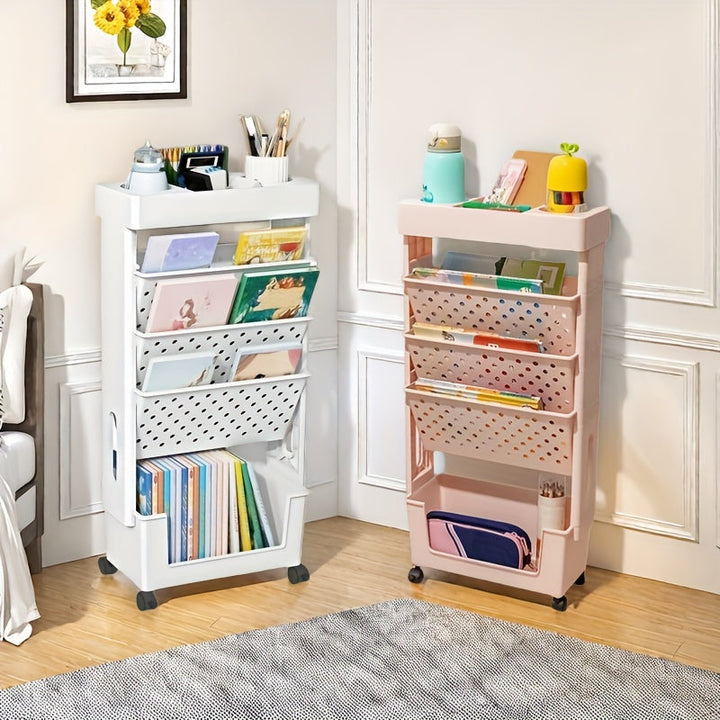 Estantería de 5 Niveles con Ruedas - Almacenamiento Multifuncional para Libros, Revistas y Periódicos - Ideal para Escuela, Aula, Oficina, Dormitorio o Sala