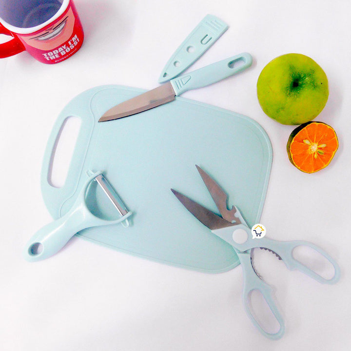 Kit Tabla de Picar 4 Piezas Cuchillo Tijera Pelador Cocina 19COCI