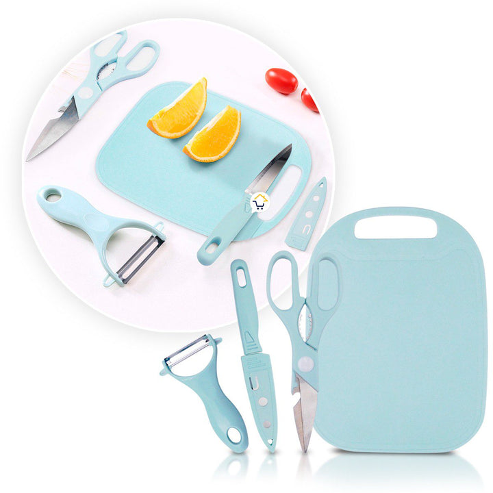 Kit Tabla de Picar 4 Piezas Cuchillo Tijera Pelador Cocina 19COCI