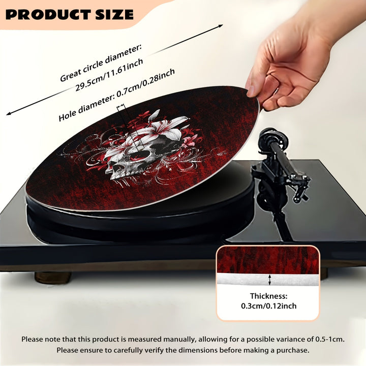 1pc Alfombrilla para Tocadiscos de Pareja Esqueleto, Tapete Mandala Floral para Reducir Estática y Ruido Mejorar Calidad del Sonido con Diseño de Plato para Vinilo