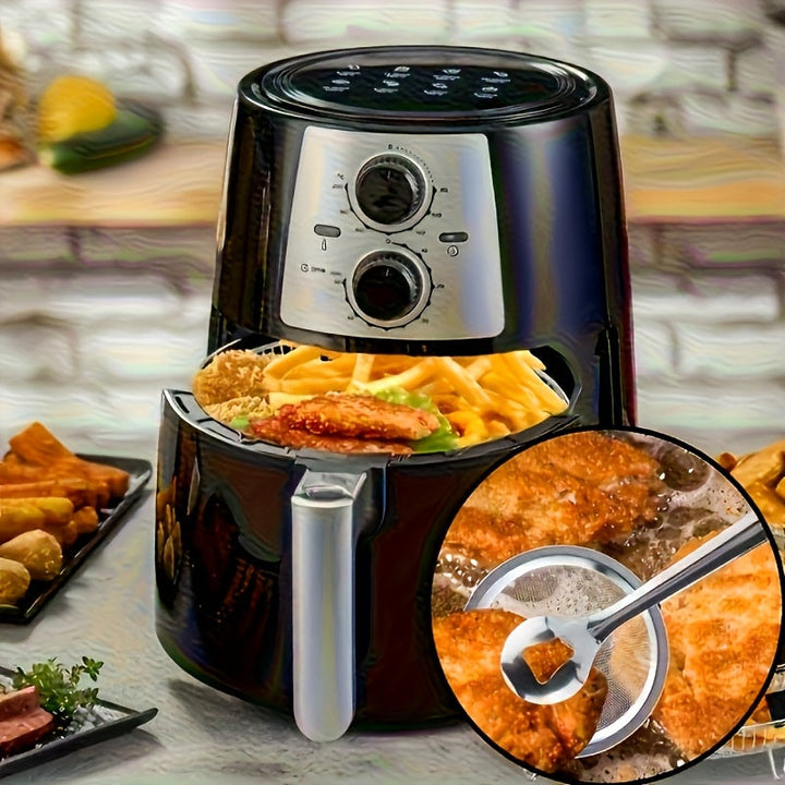 Escuadra de freír de acero inoxidable con mango - Ideal para freír en aceite, hornear y cocinar, perfecta para eliminar el exceso de aceite de los alimentos fritos, esencial para la cocina | Acabado metálico elegante | Herramienta de cocina duradera