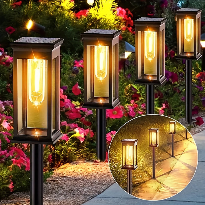 6 piezas de luces solares de tungsteno para césped, iluminación comercial de calles y áreas, luces LED para césped para decoración de atmósfera al aire libre - Adecuadas para villa, jardín, patio, sendero y iluminación de paisaje de patio.