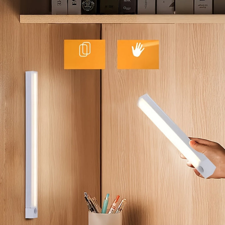 Barra de luces LED inteligente con sensor de movimiento, inalámbrica, recargable, magnética, montaje sin taladro para pared, hogar, auto, clóset, gabinete, dormitorio - brillo ajustable, carga USB, batería de litio, decoración del hogar | Iluminación mod