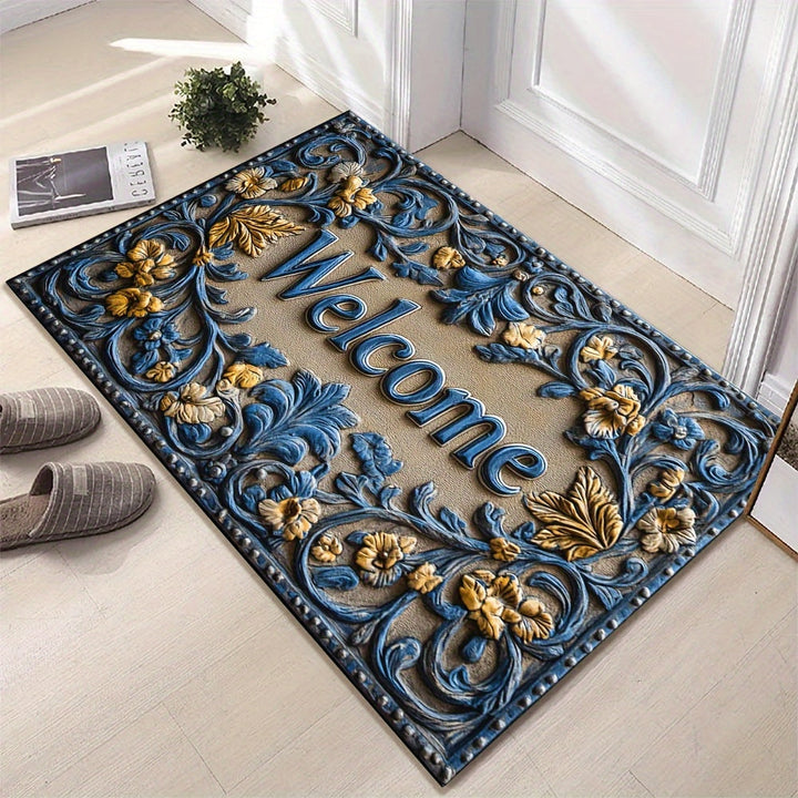 Felpudo de Bienvenida con Líneas Abstractas Chic - Patrón Botánico, Antideslizante y Lavable a Máquina, Alfombra de Poliéster para Decoración del Hogar y Exterior - Perfecto para Entrada, Dormitorio, Balcón - Regalo Ideal de Navidad