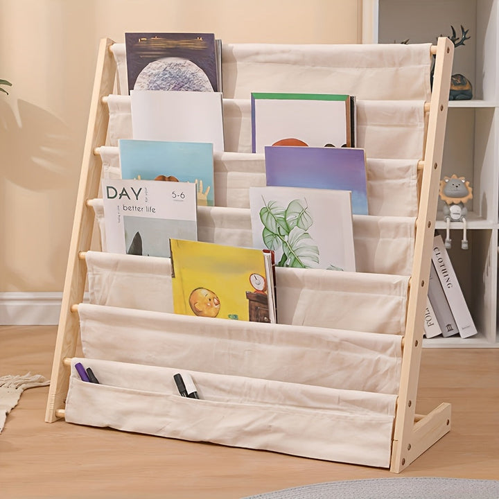 Estante de madera maciza multifuncional - Organizador de almacenamiento de varias capas con soporte de piso, adecuado para libros y suministros de arte, en blanco.