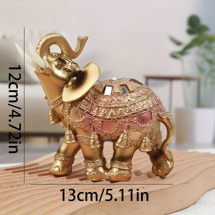 Estatua de Elefante Dorado Auspicioso - Decoración de Feng Shui para Riqueza y Prosperidad, Artesanía de Resina para Hogar y Oficina, Exhibición Versátil para Interiores/Exteriores
