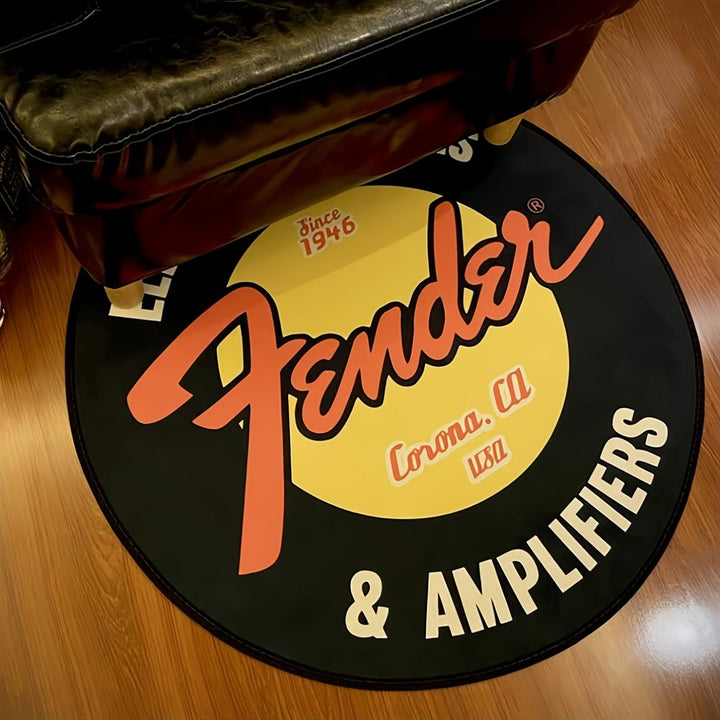 1pc Guitarras y Amplificadores Eléctricos Alfombra Redonda - Poliéster, Base de PVC Antideslizante, Hecha a Máquina, Lavable a Mano, para Dormitorio, Sala, Entrada - Grosor de 1cm