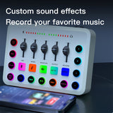 Tarjeta de Sonido en Vivo con Reducción de Ruido de Un Solo Clic, Bloqueo Inteligente de Bajos y Iluminación RGB Vibrante - Recargable por USB, Compatible con Teléfonos/Computadoras