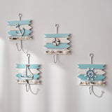 Perchero de madera contemporáneo y ganchos para toallas, organizador de almacenamiento de fácil instalación en la pared para el hogar, hotel, decoración costera - Perchero colgante de temática náutica con velero decorativo, ancla, timón y conchas marinas