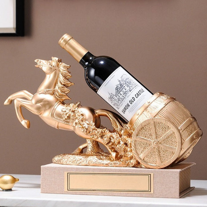 Elegante estante de vino azul para caballo - Diseño de resina lujoso con detalles dorados, ideal para cocina, comedor y decoración del hogar, perfecto para el Día de San Valentín, decoración de caballos.