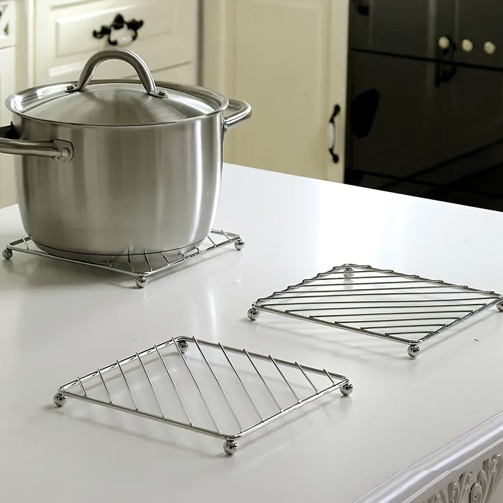 Juego de Soporte para Ollas y Posavasos Multifuncional de Acero Inoxidable - Diseño Antideslizante y Fácil de Limpiar con 4 Bolas Redondas, Ideal para Cocina y Comedor