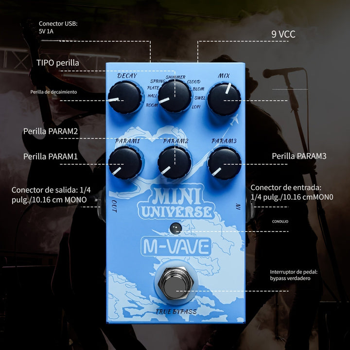Pedal de Guitarra Eléctrica M-VAVE - Efecto de Reverb de Modelado Digital con Opción de Alimentación USB, Efecto