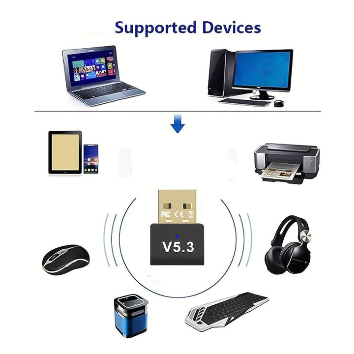 Adaptador sin varillas USB 5.3 con Transferencia Rápida de Datos, Plug & Play Sin Controladores Necesarios, Conexión Dual Inalámbrica, Compatible con PC, Laptop, Teléfono, Juegos, Impresora, Auriculares, Tableta, Teclado y Ratón - Adaptador de Red Alimen