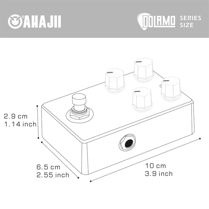 DOLAMO 1 unidad Pedal de efectos de guitarra Overdrive - Amarillo brillante y negro, aumento de bajo dual, distorsión, aumento de volumen, bucle de efectos y perillas de control, construcción metálica/ensamblada para músicos en vivo, pedal de guitarra, p