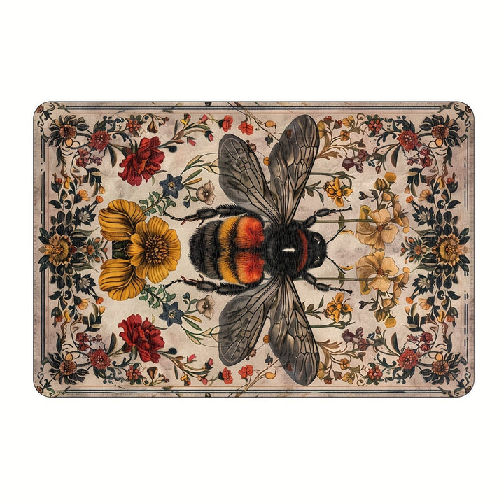 Alfombra retro con diseño de abeja, 1 pieza, para sala o cocina, forma cuadrada, peso 480 gramos, grosor 1 cm