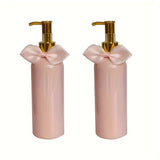 1/2 piezas 250ml Botella vacía de tipo prensa rosa con lazo, Detergente para ropa Gel de ducha Champú Loción Acondicionador Botella recargable dividida, Decoración del hogar