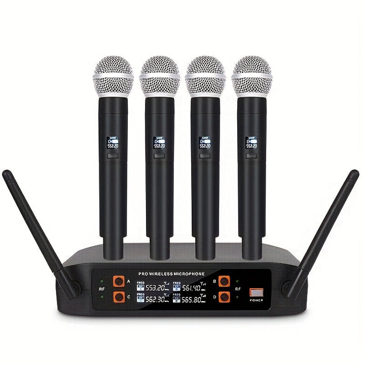 Sistema de micrófono inalámbrico profesional NXG - 4 micrófonos inalámbricos de mano, receptor portátil UHF, ideal para DJ, karaoke, actuaciones en escena, bodas y conferencias, con conector de 3,5 mm, material de resina ABS, equipo de actuación en escen