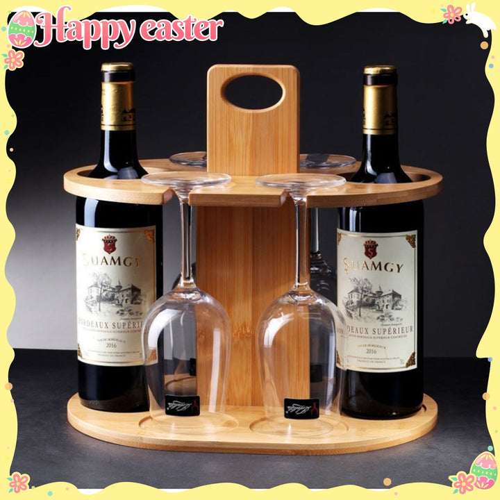 Elegante Estante de Vino de Bambú con Soporte de Vidrio de Pies Altos - Decoración Portátil para Exteriores y Cocina