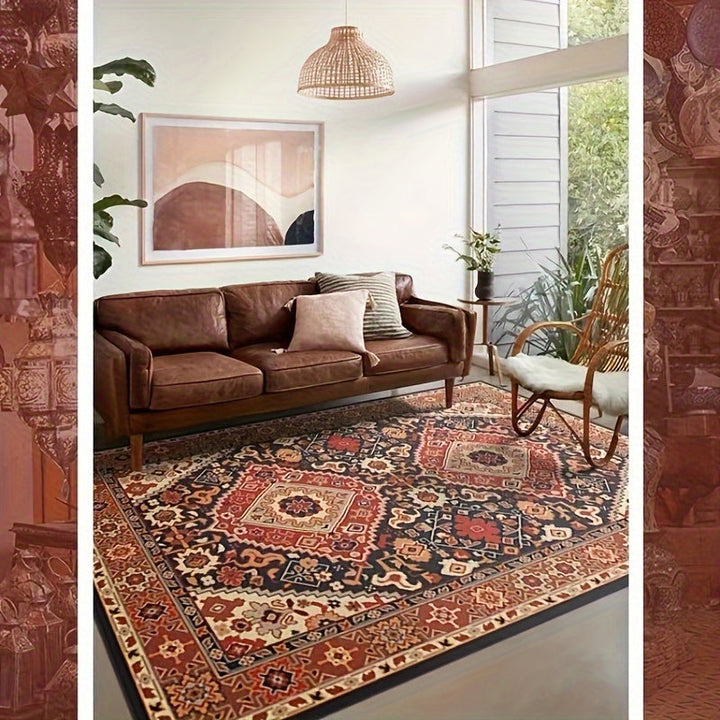 Alfombra de Estilo Étnico Persa Retro para Interior, con Diseño Antiguo y Desgastado, Plegable y Ligera para Cocina, Sala de Estar, Dormitorio y Comedor al Estilo Europeo