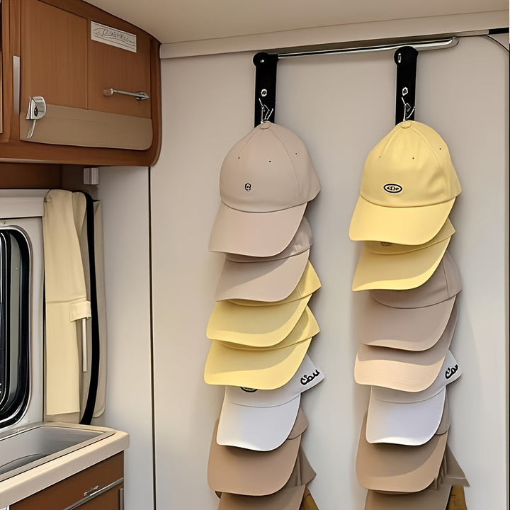 Perchero de acero inoxidable con 8 ganchos - capacidad para 16 gorras de béisbol - almacenamiento no eléctrico versátil y adecuado para el hogar, armario o decoración, ideal para verano