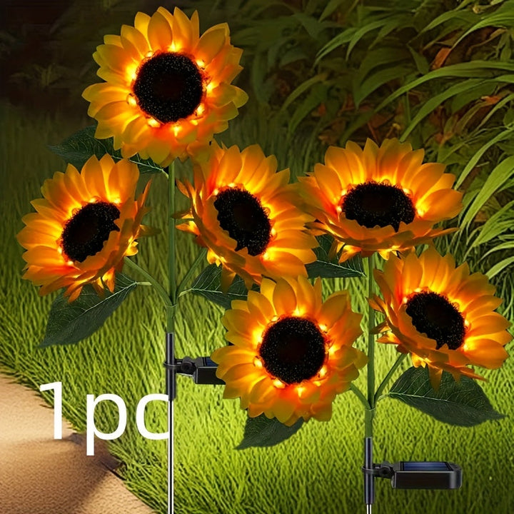 Linterna de césped artificial con girasol solar de 3 cabezas para jardín exterior, decoración con lámpara LED solar para terraza, jardín y patio, ideal para Halloween y Acción de Gracias