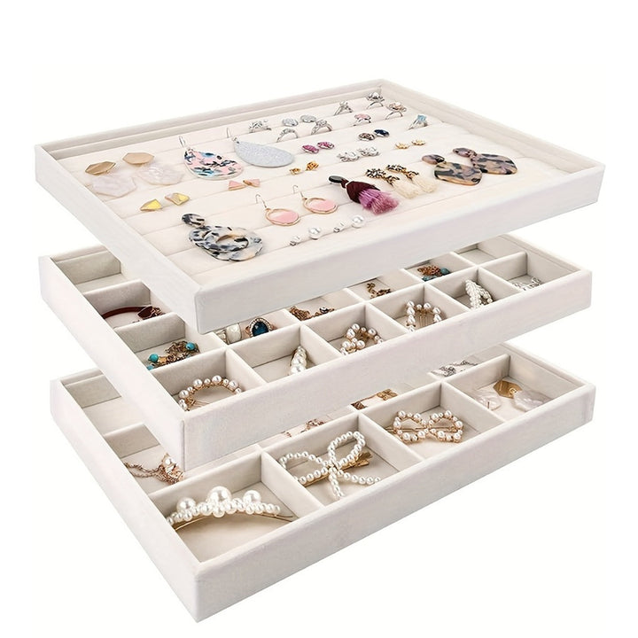 Caja organizadora de joyas de terciopelo plegable - Blanco desgastado, caja de exhibición rectangular para escritorio para anillos, pendientes, collares - Almacenamiento de papel multifuncional con montaje en mesa, almacenamiento de organizador de joyas,