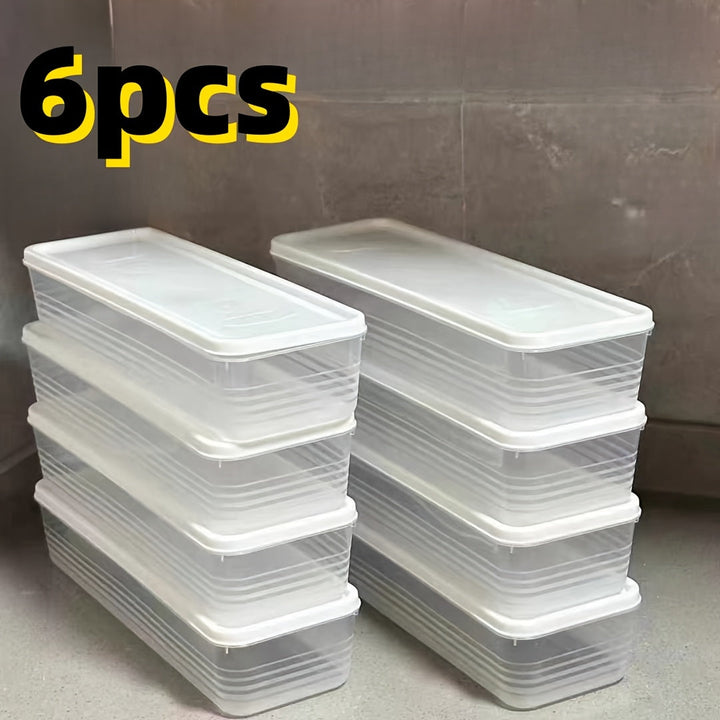 Juego de 6 contenedores plásticos para alimentos con tapa, recipientes rectangulares reutilizables para refrigerador, ideales para cebollas, cilantro, ajo, fideos, huevos, esenciales de cocina para lavar a mano