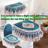 Juego de tres piezas de alfombra para inodoro estilo europeo con encaje, cubierta de inodoro doméstica, funda de inodoro con cremallera para las cuatro estaciones, cojín de inodoro universal