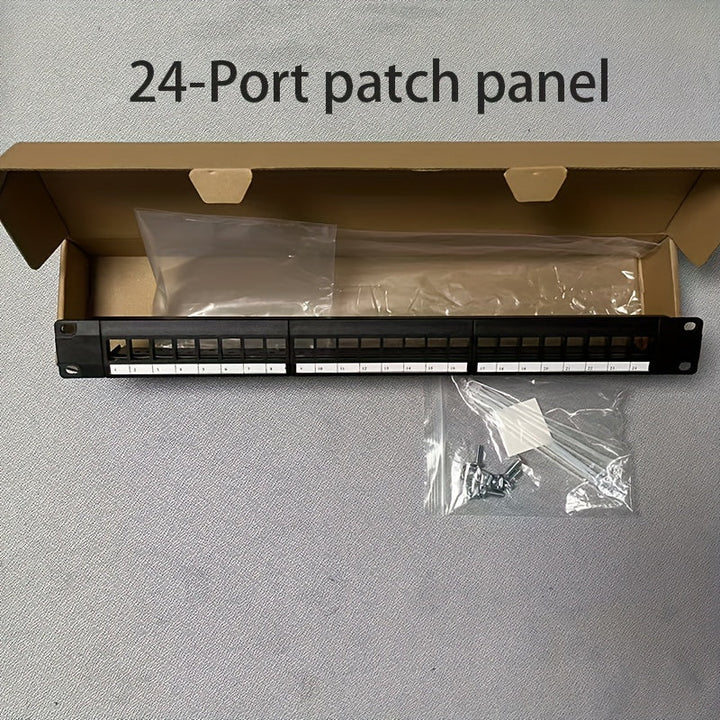 Panel de Conexión Keystone 1U de 24 Puertos, Montaje en Rack Metálico de 19 Pulgadas, Espesor Aumentado de 1.5mm, Tomas Keystone Cat6/Cat6a/Cat7 (Vendidas por Separado), Barra de Gestión de Cables Incluida,