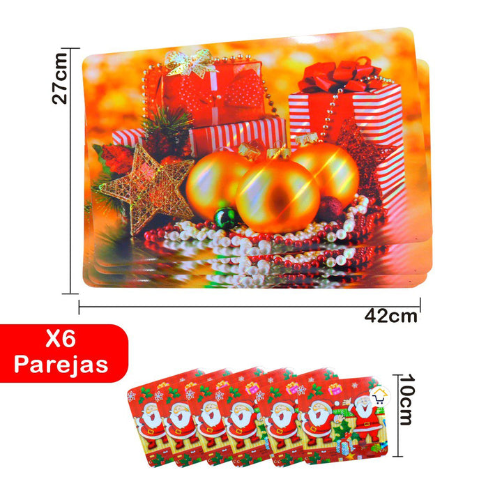 Mantel Individual Portavasos Navideño x6 Mesa Decorativo FM381