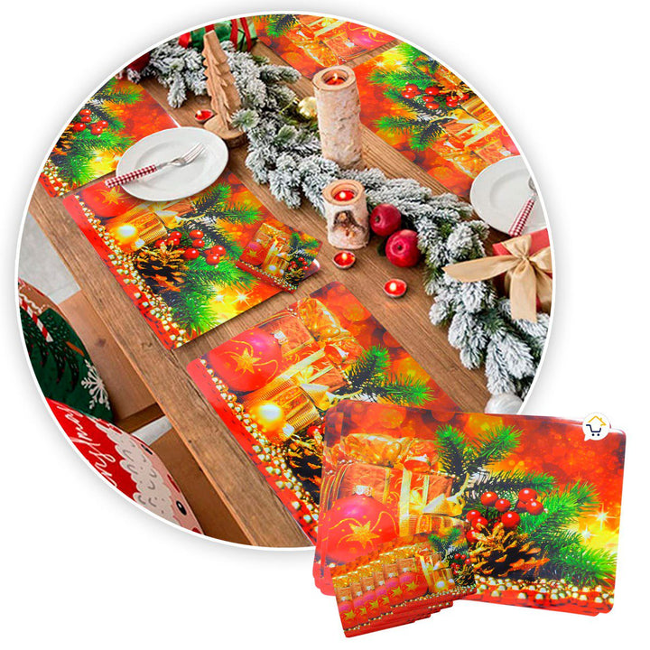 Mantel Individual Portavasos Navideño x6 Mesa Decorativo FM381