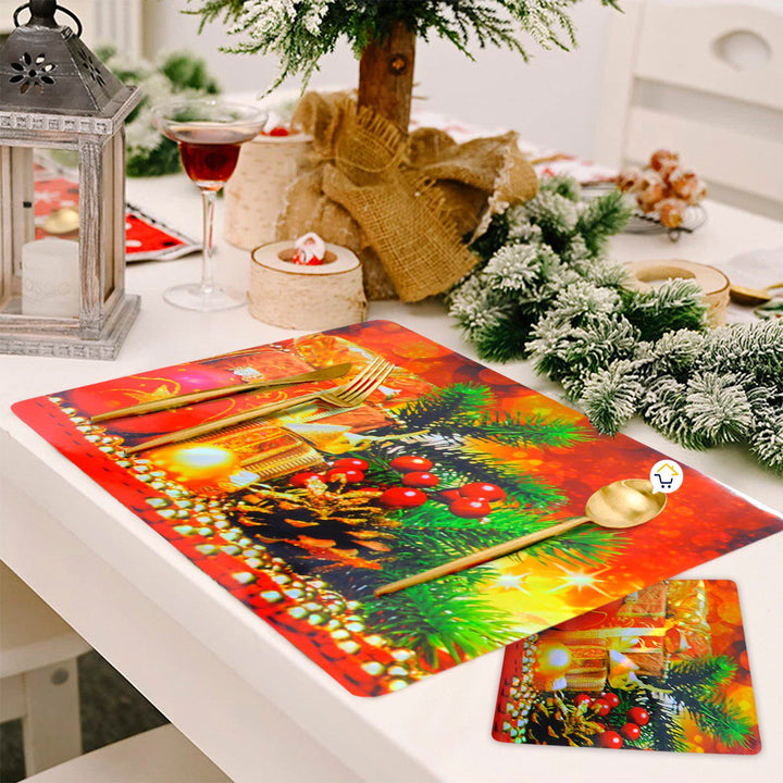 Mantel Individual Portavasos Navideño x6 Mesa Decorativo FM381