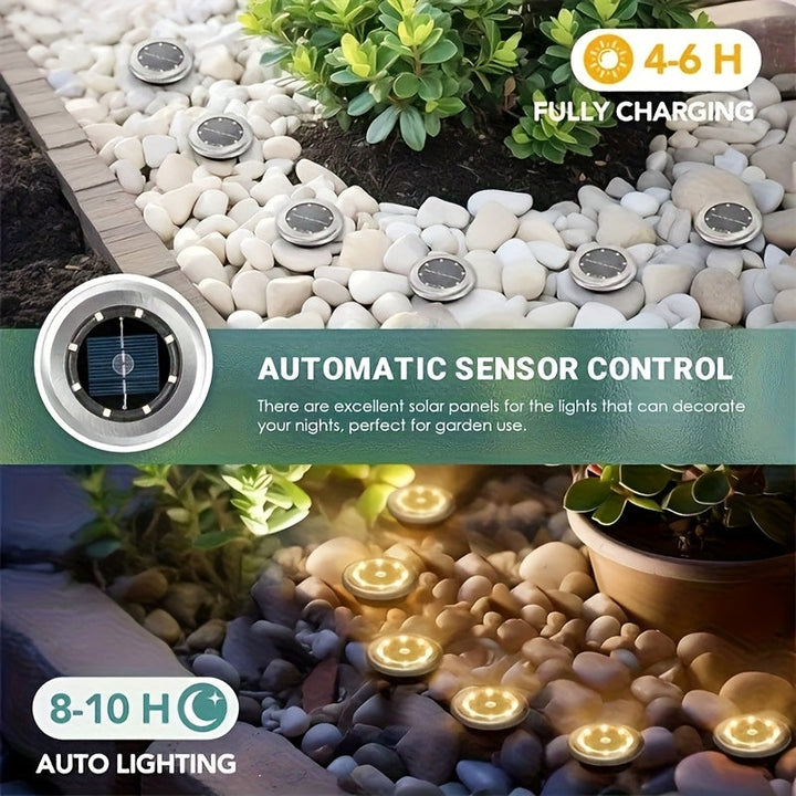 8 luces solares para jardín, iluminación LED para caminos, garajes, patios y jardines traseros, batería de níquel, montaje semi-inclinado, acabado pulido, control fácil con botón, diseño desmontable, iluminación cálida, cuerpo duradero de acrílico, espac