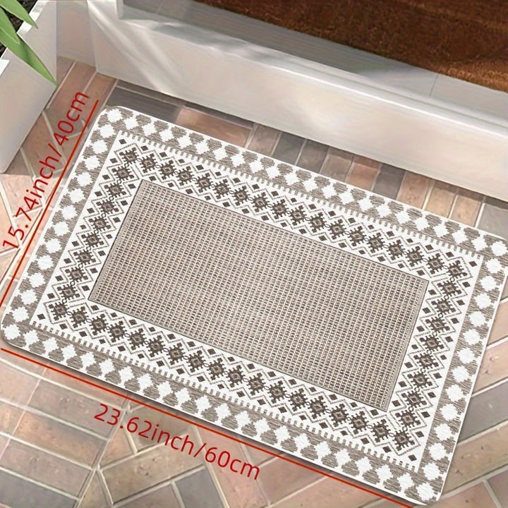 Alfombra étnica estilo boho, 1 unidad - Textura tejida desgastada, suave y lavable a máquina, para sala, dormitorio o entrada, antideslizante, rectangular, de poliéster, alfombra de área | Estilo bohemio | Lavable a máquina