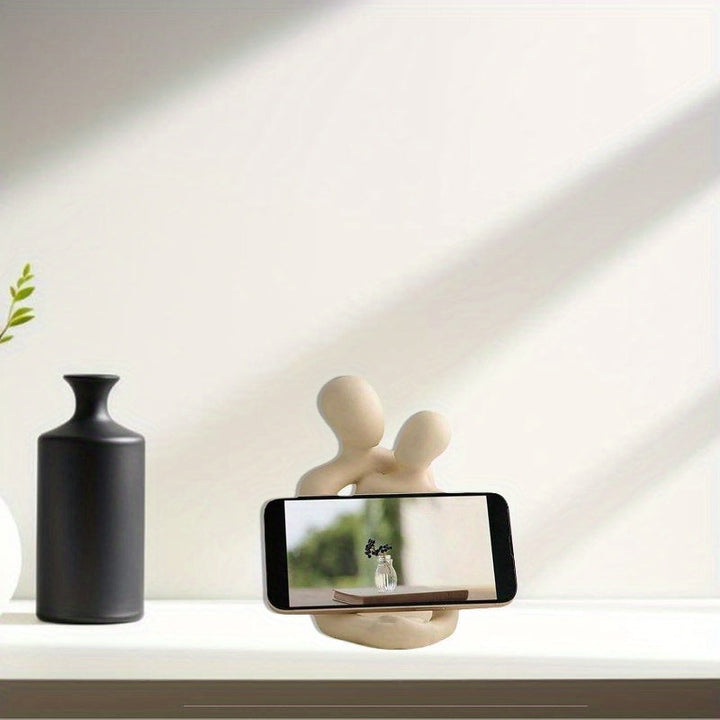 1pc Estatua de Pareja Abrazada Abstracta - Escultura Moderna en Resina con Iluminación Cálida, Figurilla Art Deco para Decoración de Estante o Escritorio, Regalo Romántico para Aniversarios y San Valentín, Adorno de Mesa, Obra de Arte Sofisticado