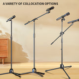 Soporte de micrófono ajustable profesional con sujeción de pinza - Soporte trípode de hierro duradero para transmisión en vivo, grabación, canto, actuaciones en escena - Uso interior/exterior, pies de goma antideslizantes, portátil y resistente, equipo d