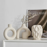 Conjunto de 3 jarrones de cerámica bohemios - Jarrones de capullo de rayas geométricas, forma cilíndrica, decoración minimalista para el hogar para estantes, mesa de café, sala de estar, entrada - No se requieren baterías