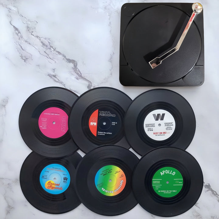 7 posavasos retro de vinilo, posavasos para café y comidas, antideslizantes y aislantes de calor, decoración de pared con discos, manteles para mesa de CD retro, accesorios creativos para el hogar