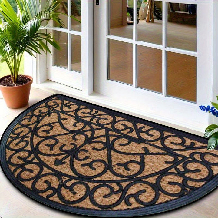 1 pieza, Alfombra Semicircular con Patrón de Rayas Negras y Reverso Polar, Antideslizante, Lavable a Máquina en Fibra de Poliéster, Adecuada para Cocina, Comedor, Pasillo, Baño, Dormitorio, Decoración del Hogar, Uso Todo el Año