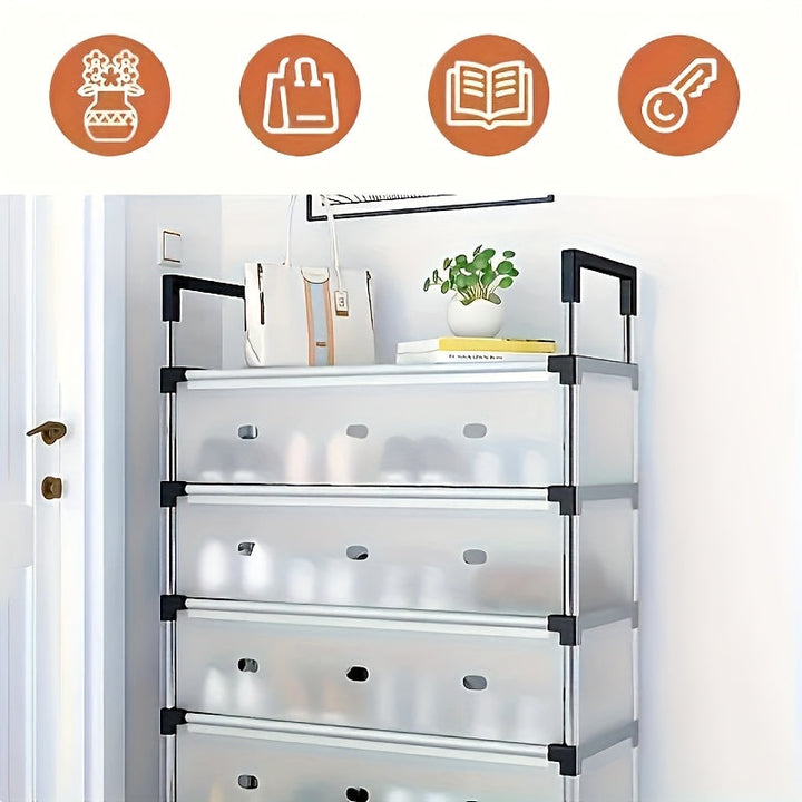 Estante de zapatos de 7 niveles, capacidad para 18-21 pares, estructura metálica a prueba de polvo con material PP, almacenamiento que ahorra espacio para el hogar, dormitorio y pasillo, uso interior, ensamblado, organizador de almacenamiento de zapatos