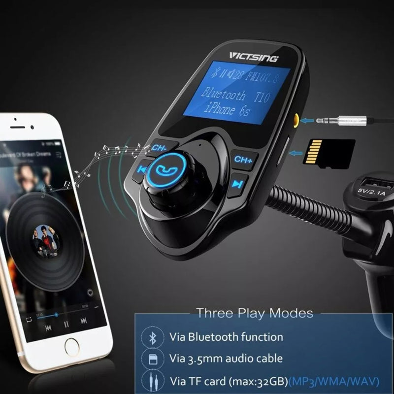 Transmisor De Carro Bluetooth Modulador Mp3 Usb Cargador T10