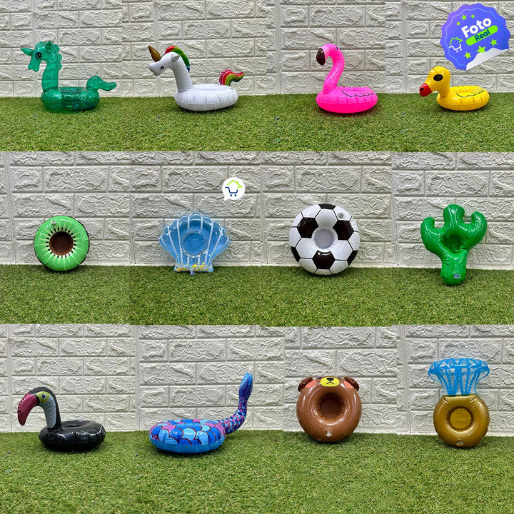 Flotadores Portavasos Tropicales x12 Variados Inflables Piscina XPV
